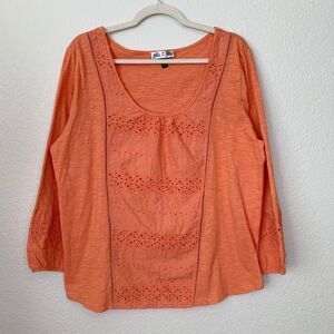 Glu-Glu Boho Coral Eyelet Embroidered Scoop Neck Top